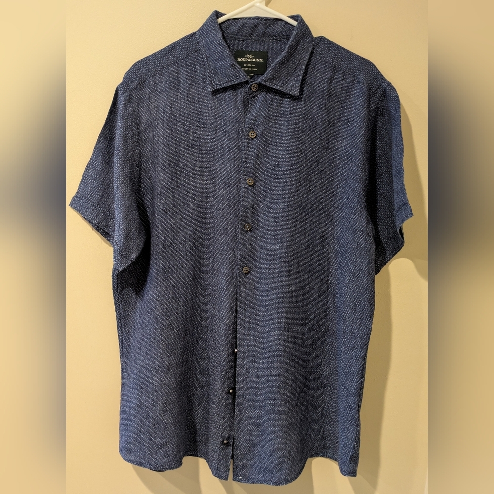 Rodd & Gunn Italian Linen Navy Short Sleeve Button Down ~ sz XL
